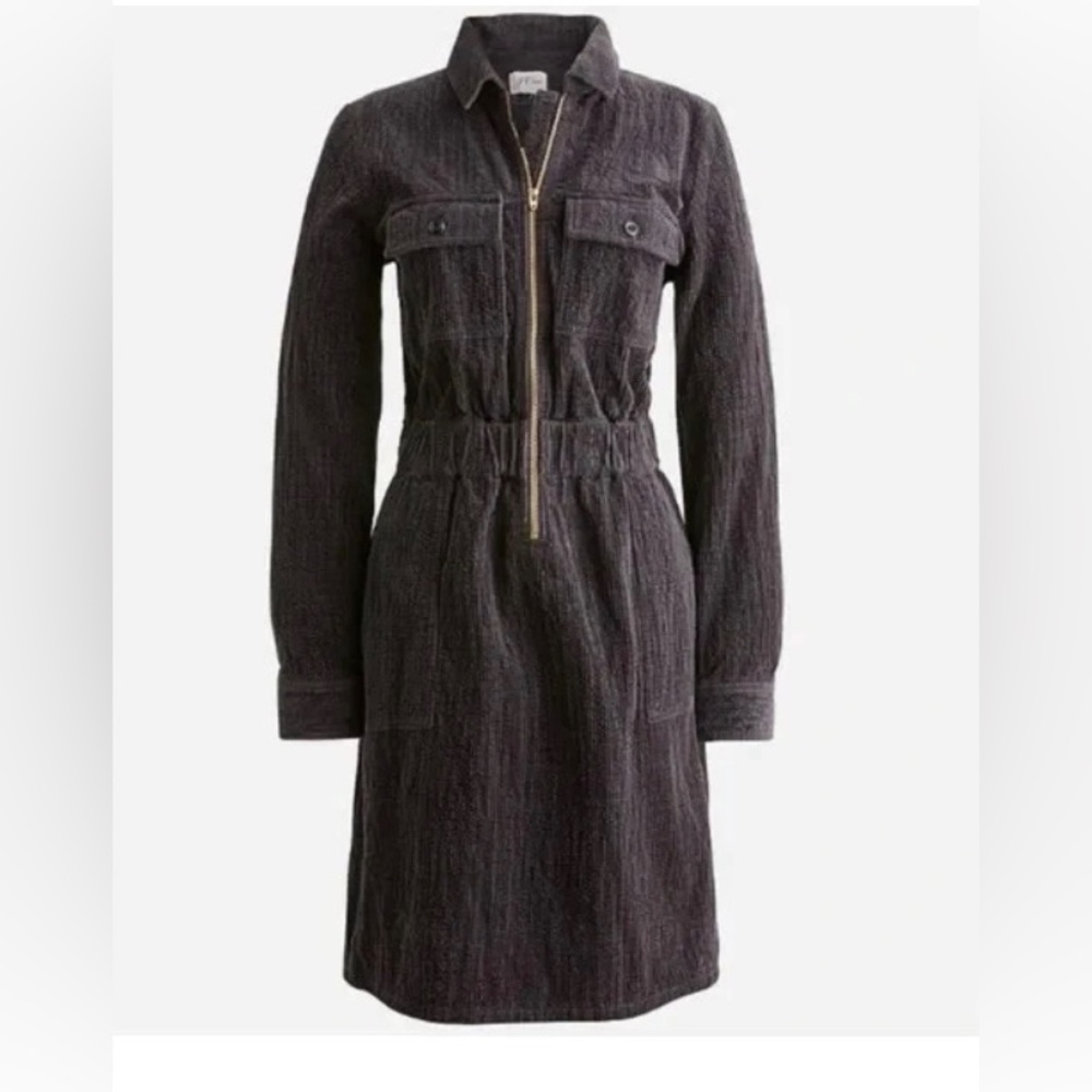 J. Crew Charcoal Long-Sleeve Zip-Front Shirt Dress